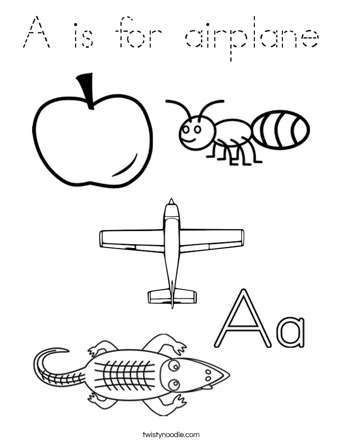 A is for airplane Coloring Page