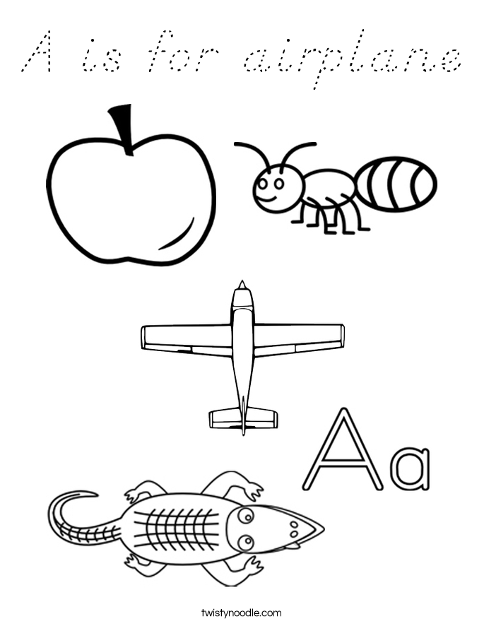 A is for airplane Coloring Page