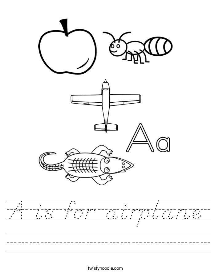 A is for airplane Worksheet