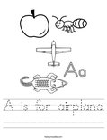 A is for airplane Worksheet