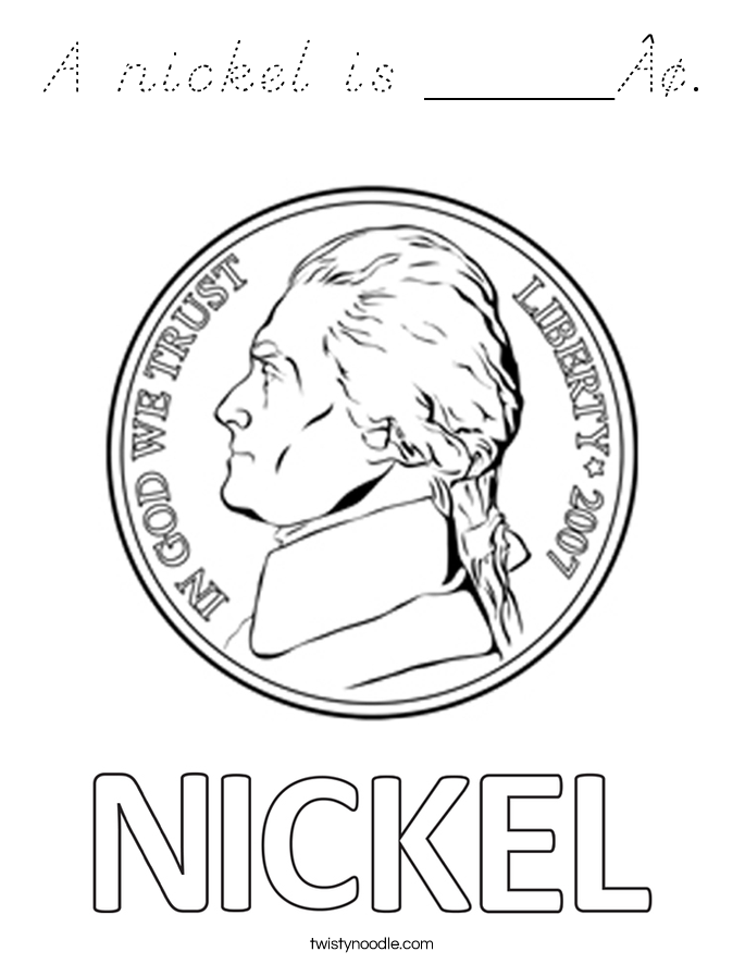 A nickel is _____¢. Coloring Page
