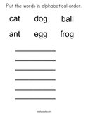 Put the words in alphabetical order Coloring Page
