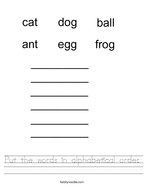 Put the words in alphabetical order Handwriting Sheet