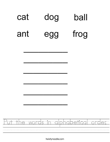 ABC Order First Letter A- F Worksheet