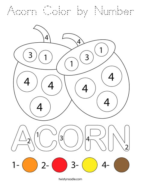 Acorn Color by Number Coloring Page