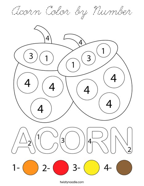 Acorn Color by Number Coloring Page