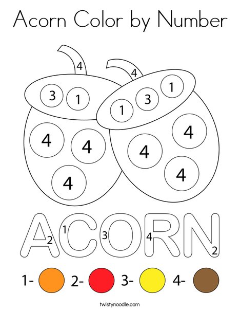 Acorn Color by Number Coloring Page