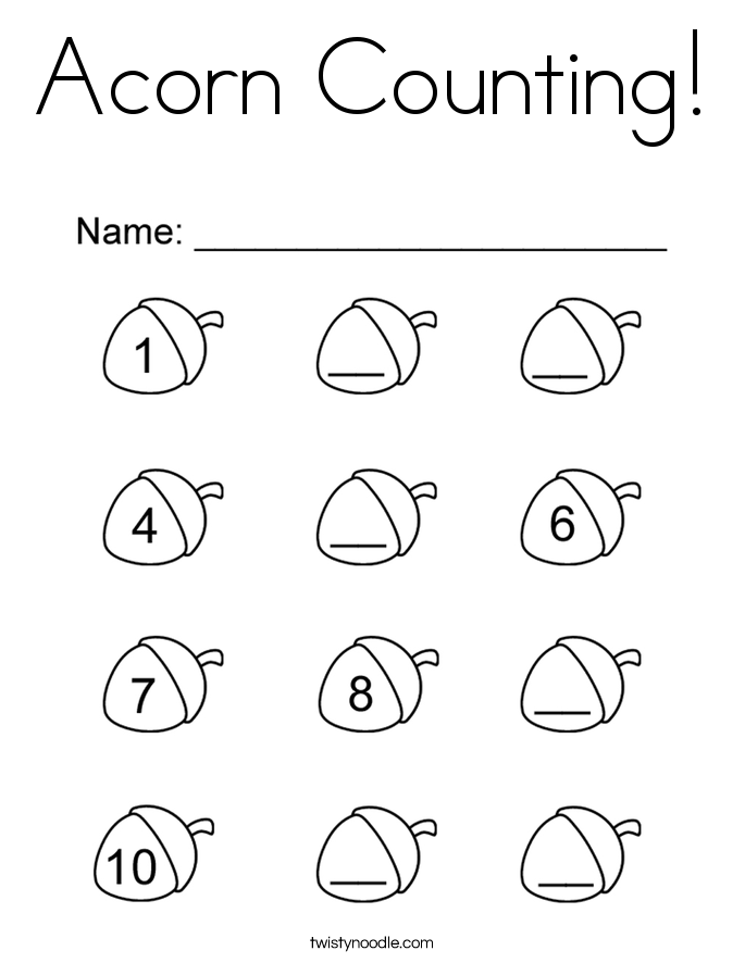 acorn counting coloring page twisty noodle