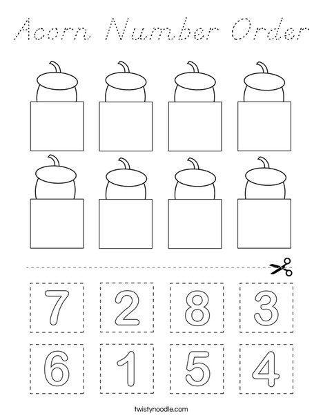 Acorn Number Order Coloring Page