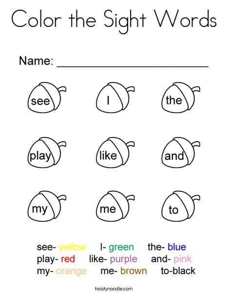 Color the Sight Words Coloring Page - Twisty Noodle
