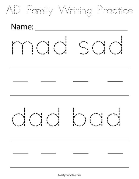 AD Family Writing Practice Coloring Page