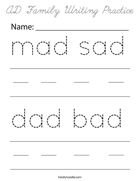 AD Family Writing Practice Coloring Page
