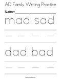AD Family Writing Practice Coloring Page