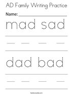 AD Family Writing Practice Coloring Page