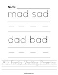 AD Family Writing Practice Worksheet