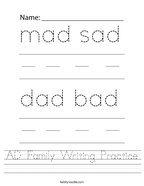 AD Family Writing Practice Handwriting Sheet