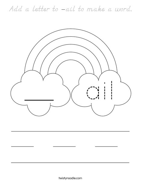 Add a letter to -ail to make a word. Coloring Page