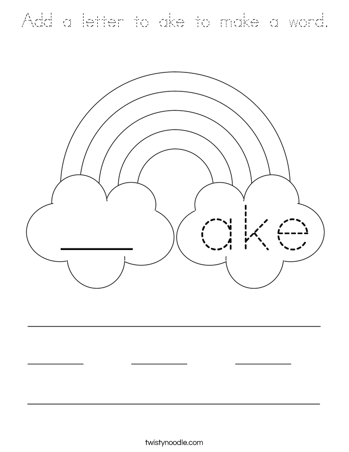 Add a letter to ake to make a word. Coloring Page