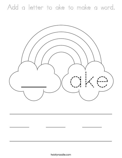 Add a letter to ake to make a word. Coloring Page