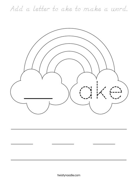 Add a letter to ake to make a word. Coloring Page