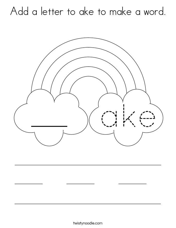 Add a letter to ake to make a word. Coloring Page