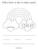Add a letter to ake to make a word Coloring Page