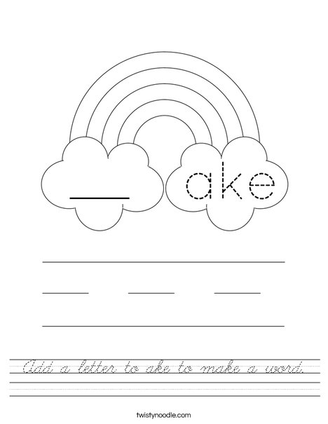 Add a letter to ake to make a word. Worksheet