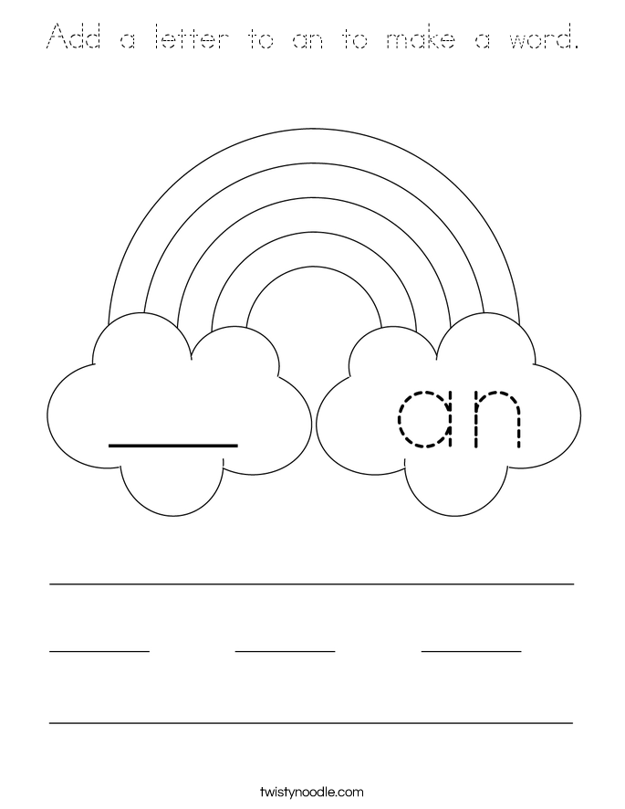 Add a letter to an to make a word. Coloring Page
