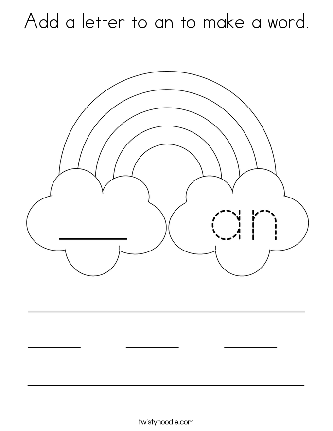 Add a letter to an to make a word. Coloring Page