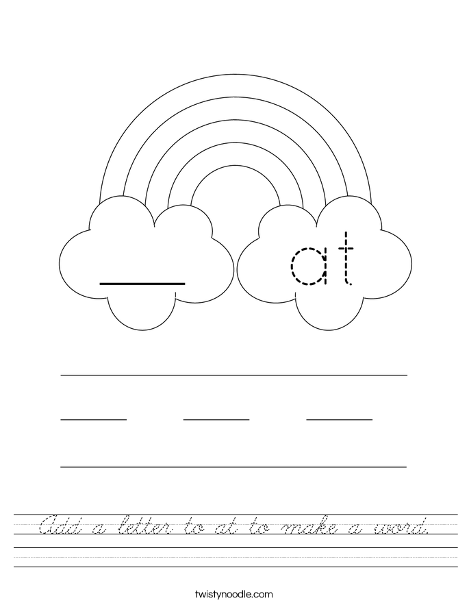 Add a letter to at to make a word. Worksheet