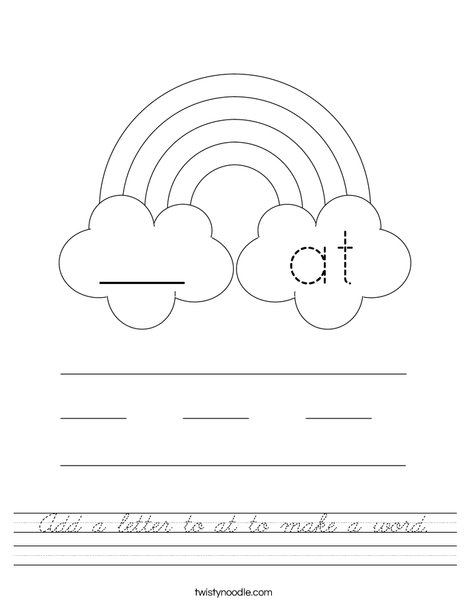 Add a letter to at to make a word. Worksheet