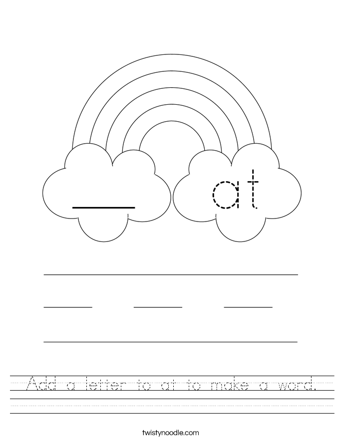 Add a letter to at to make a word. Worksheet