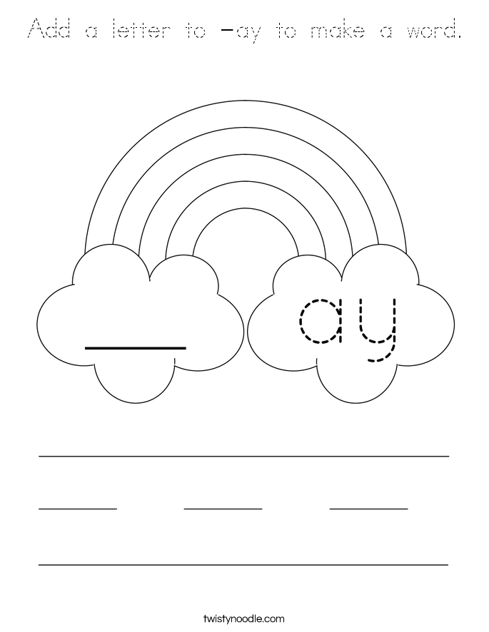 Add a letter to -ay to make a word. Coloring Page