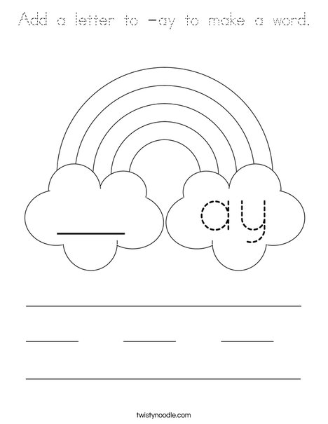 Add a letter to -ay to make a word. Coloring Page