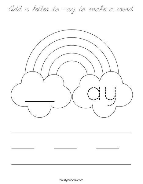 Add a letter to -ay to make a word. Coloring Page