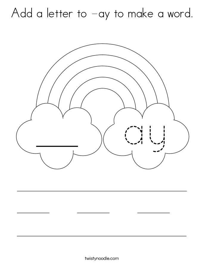 Add a letter to -ay to make a word. Coloring Page