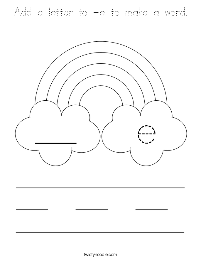 Add a letter to -e to make a word. Coloring Page