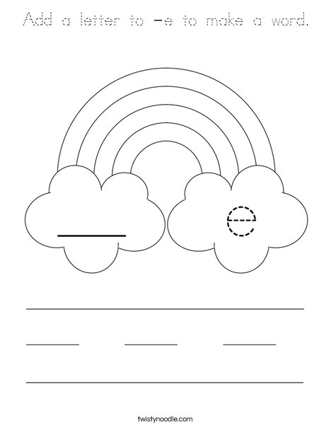 Add a letter to -e to make a word. Coloring Page