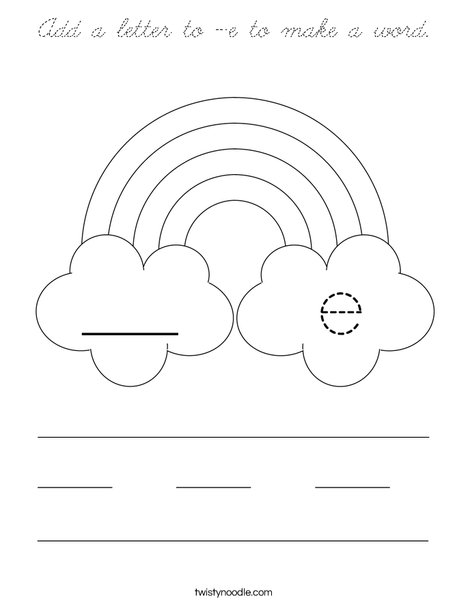Add a letter to -e to make a word. Coloring Page