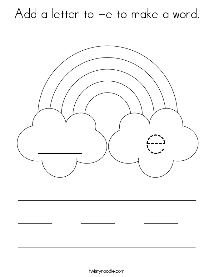 Add a letter to -e to make a word. Coloring Page