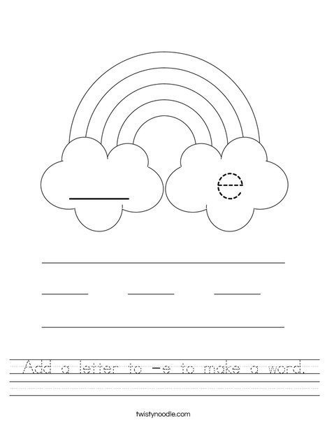 Add a letter to -e to make a word. Worksheet