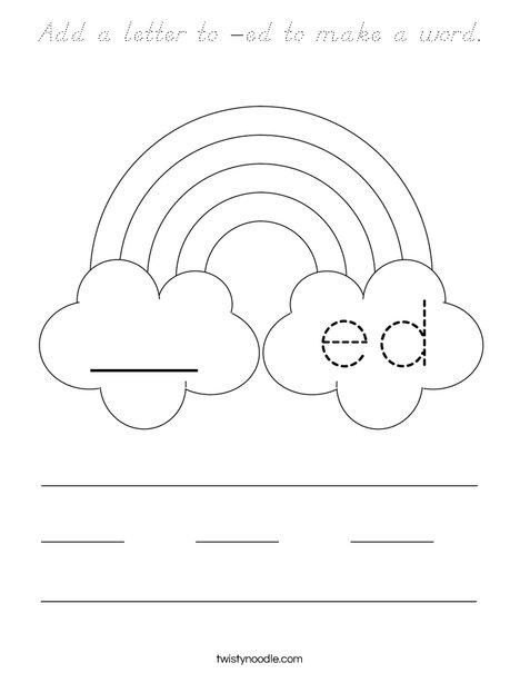 Add a letter to -ed to make a word. Coloring Page