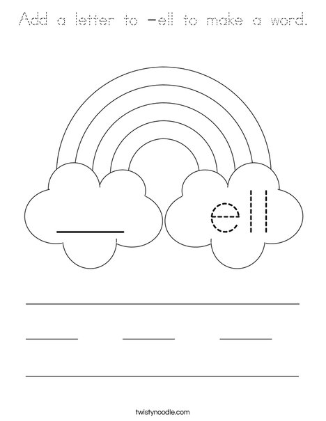 Add a letter to -ell to make a word. Coloring Page