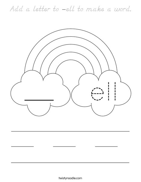 Add a letter to -ell to make a word. Coloring Page
