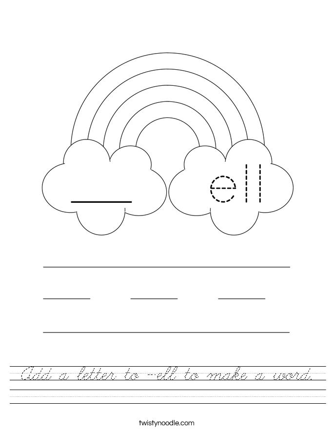 Add a letter to -ell to make a word. Worksheet
