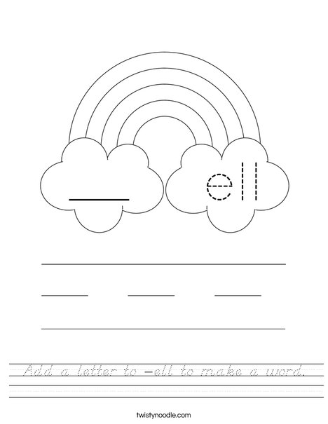 Add a letter to -ell to make a word. Worksheet