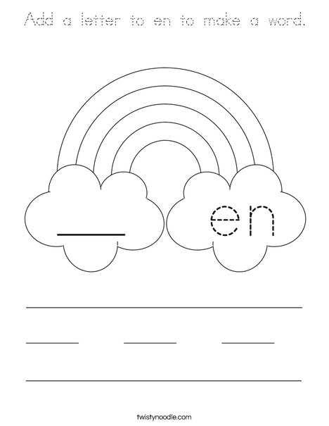 Add a letter to en to make a word. Coloring Page