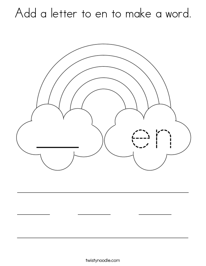 Add a letter to en to make a word. Coloring Page