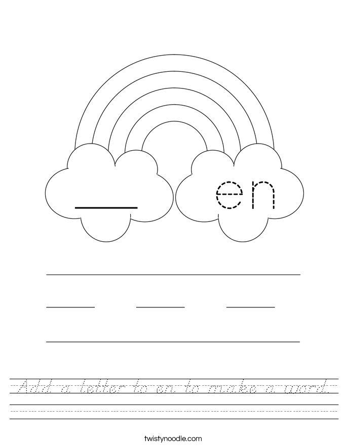 Add a letter to en to make a word. Worksheet