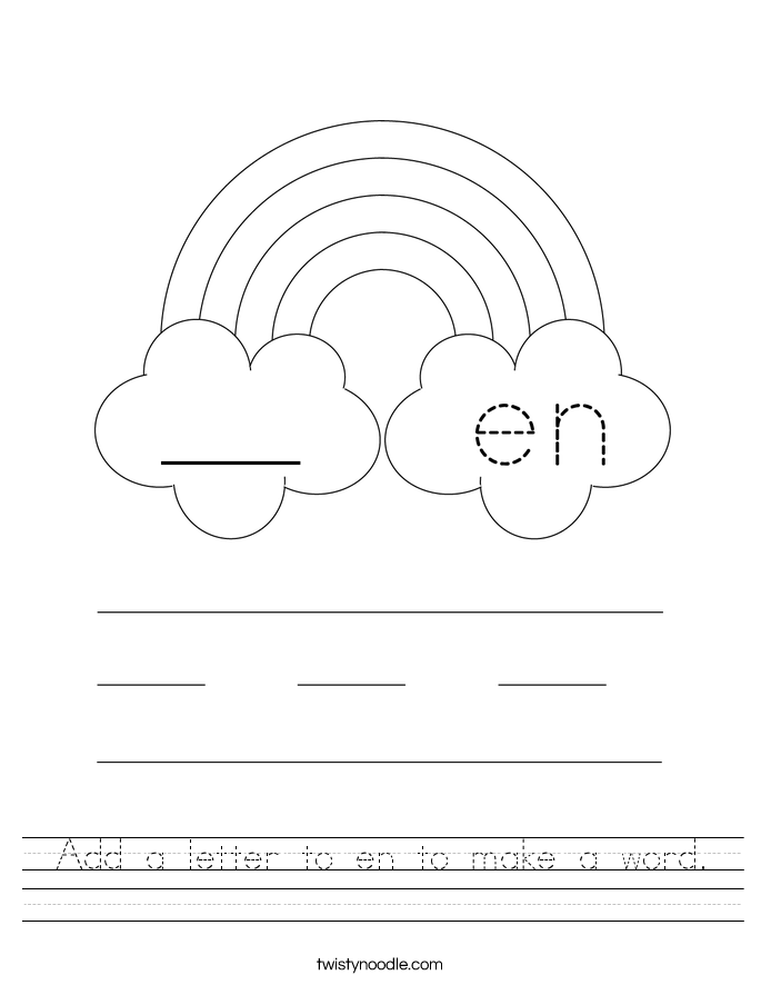 Add a letter to en to make a word. Worksheet